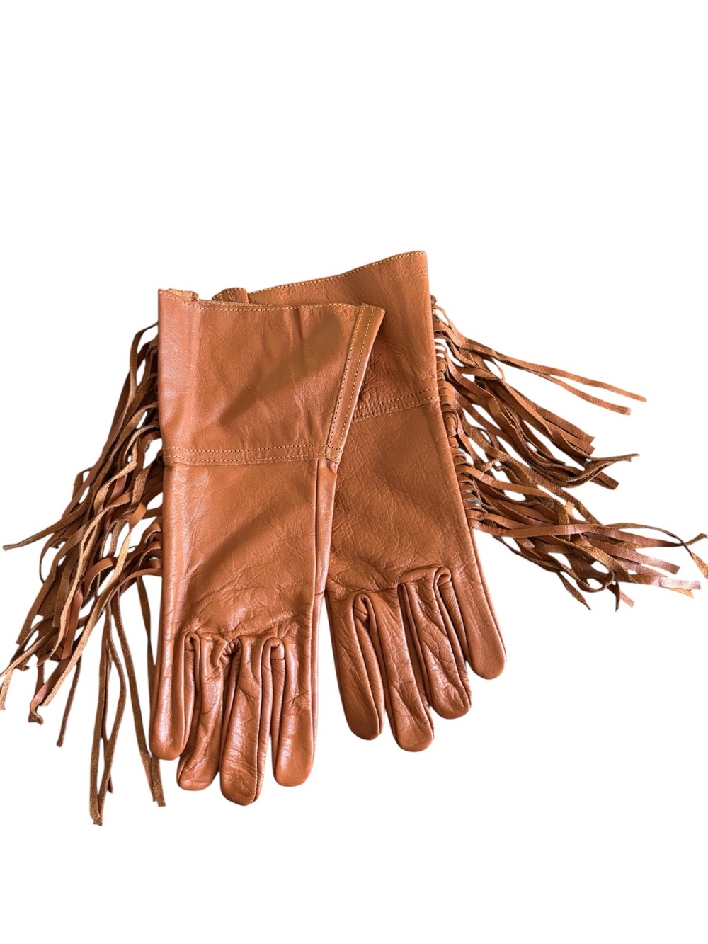 Gauntlets Cognac Suede Leather Fringe Gloves Size M Western Biker Rodeo Boho